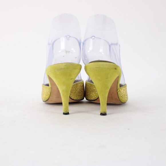 Versace Heels Sz 37 Lime Green Gold Studded Leather Suede AS IS 3" Heels - Picture 7 of 16